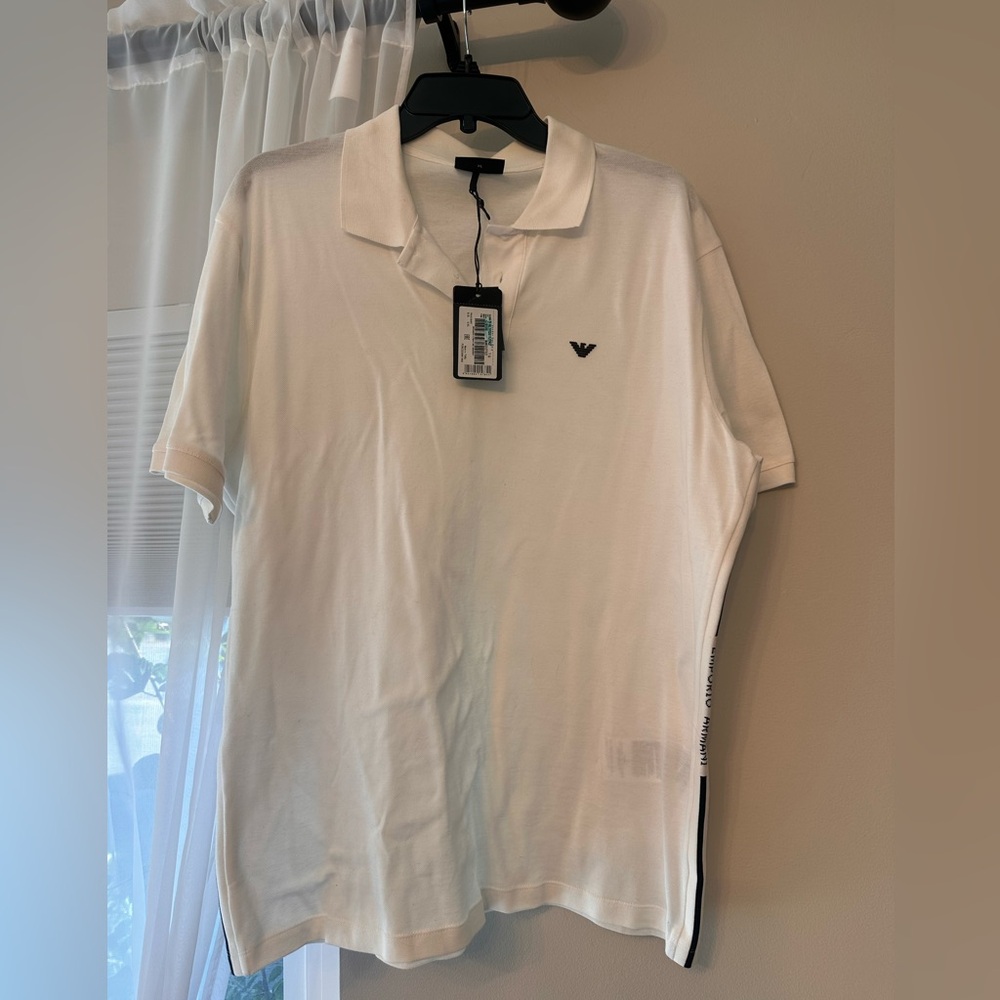Emporio Armani Men’s White Polo with Navy Logo